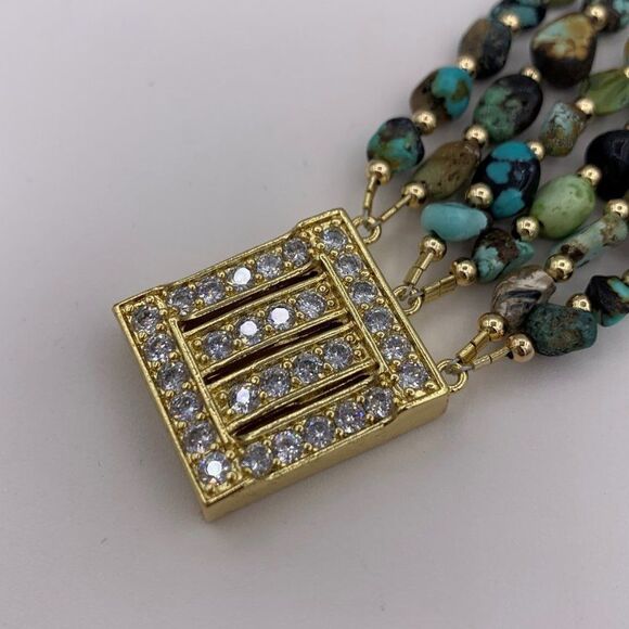 Bracelet, 6 strands of real turquoise, large jewelled clasp, 9 inches, N… - Picture 5 of 14